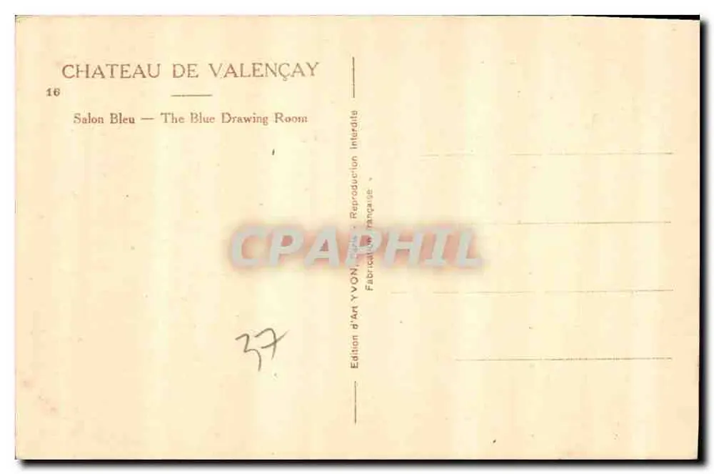 Château de Valençay — Salon Bleu — Artistieke uitgave YVON - Achterkant