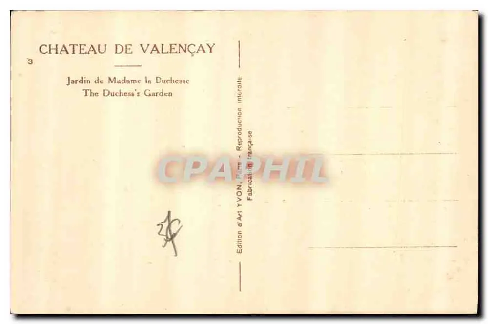 Château de Valençay — Garten von Madame la Duchesse — Édition d'Art YVON - Rückseite