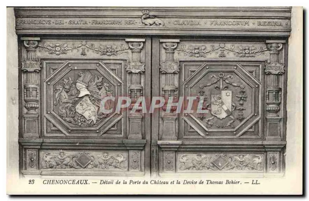Chenonceaux — Detail der Burgpforte und das Motto von Thomas Bohier — LL. - Vorderseite