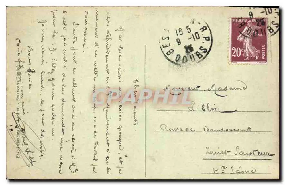 Besançon - A Arquiepiscópia — editor C.L.B, n° 214 - Verso