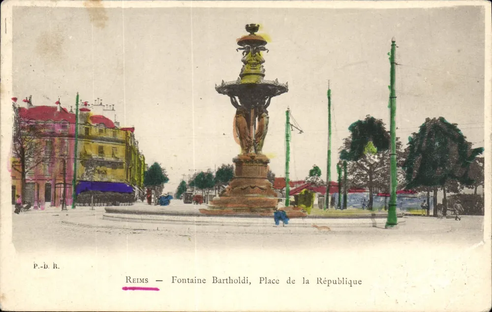 Reims — Fontaine Bartholdi, Place de la République — P.D.R. - Vorderseite