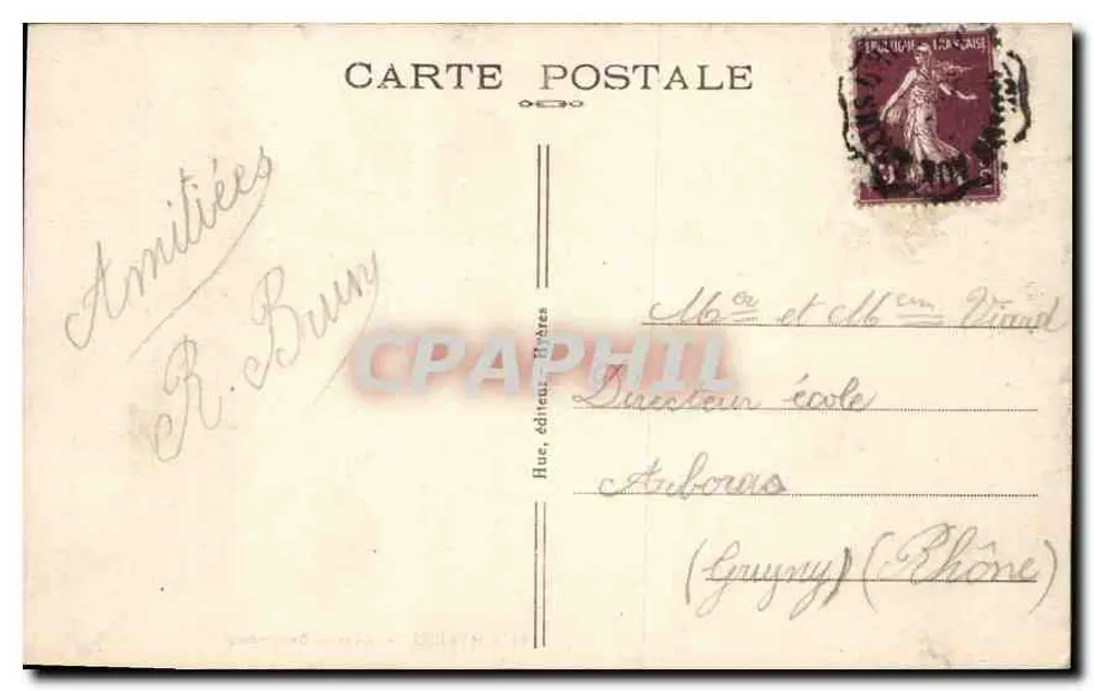 Hyères - Avenida Beauregard — alameda de palmeiras — Editor E. Hue, n°62 - Verso