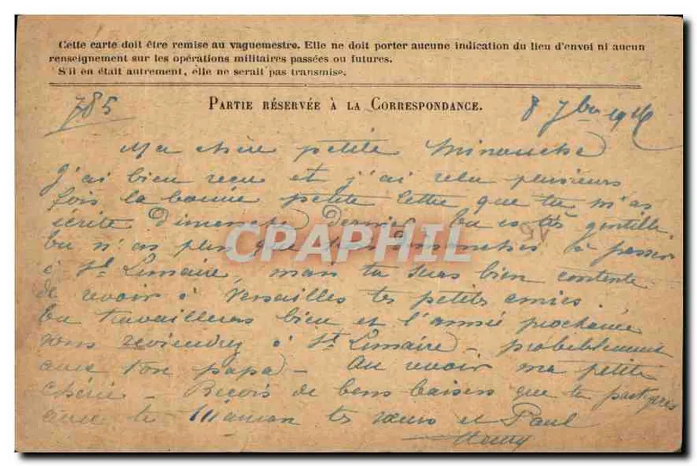 Korrespondenz der Armee der Republik — Freiporto — Vigny, 12-9-1918 - Rückseite