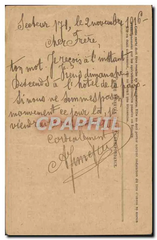 Korrespondenz der Armee der Republik — Freikarte — Bereich 171 — Paris - Rückseite