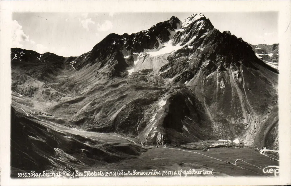 Plano Bacheau (1960) — Les Mottets (2130), Col de la Ponsonnière (2617) e G. Galibier (3229) — CEP - Frente
