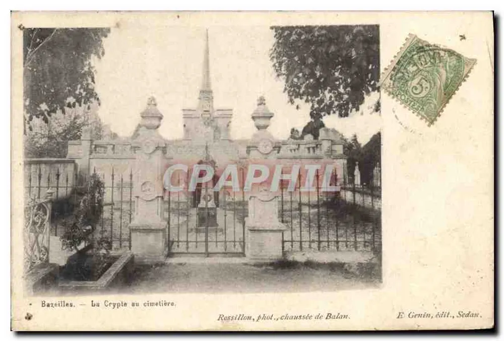 Bazeilles — A Cripta no cemitério — Rossillon, fot., via de Balan. E. Genin, editor, Sedan. - Frente