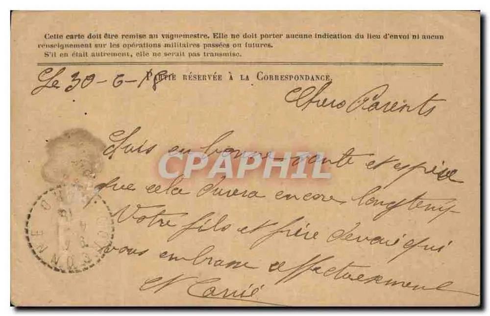Correspondência das Forças da República — Carta em franquia — Modelo N°1 - Verso