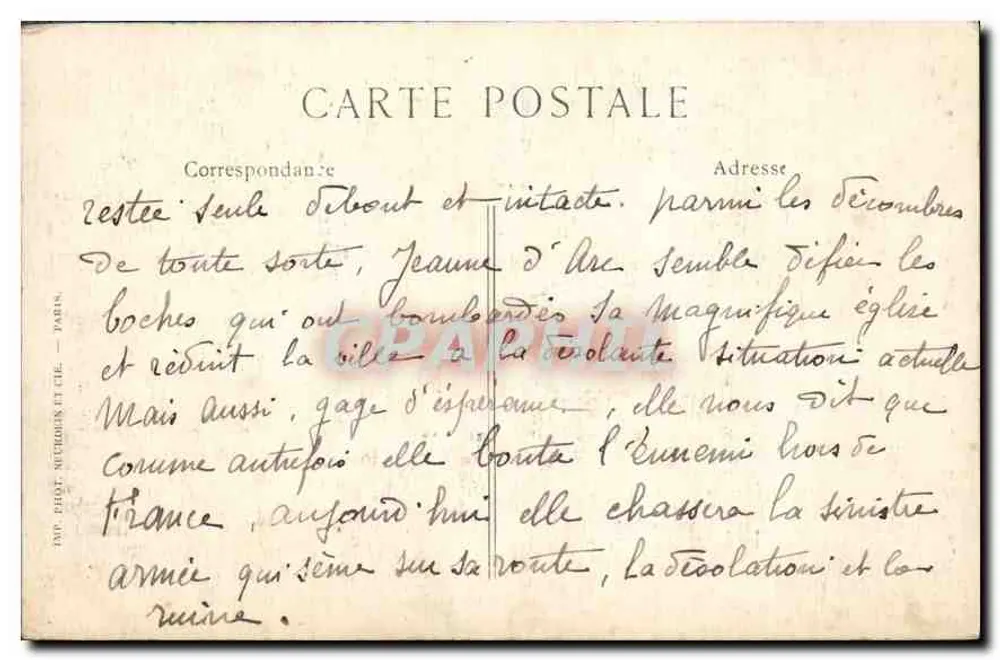 Reims — Estátua de Joana d'Arc — ND. Fot. - Verso