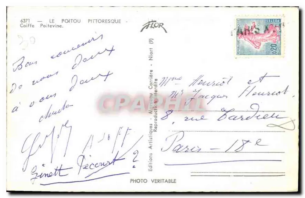 Coiffe Poitevine — Edições Artiscales Carrière, série 6371 - Verso