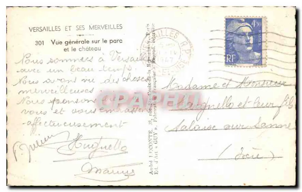 Versailles — Allgemeiner Blick auf den Park und das Schloss — Guy, n°301 - Rückseite