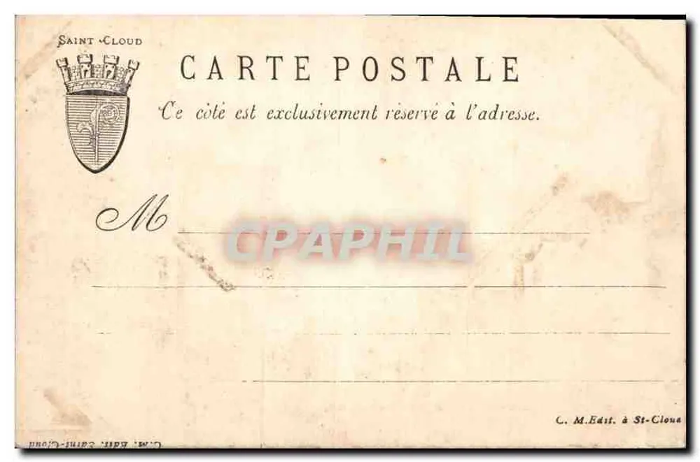 Parque de Saint-Cloud — Villeneuve l'Étang — C. M. Edit. em St-Cloud n°28 - Verso