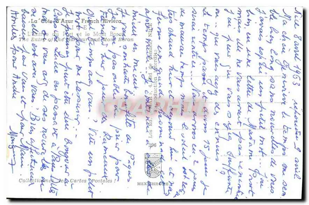 Der Hafen und der Mont Boron — Die Côte d'Azur — Verlag IRIS, Nr. 396 - Rückseite