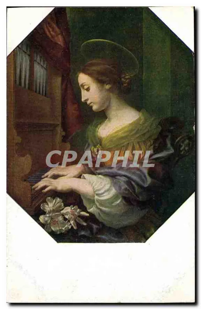 Święta Cecylia — przedstawienie młodej kobiety przy fortepianie — wydawca É. A. Seemann, n° 243 - Awers