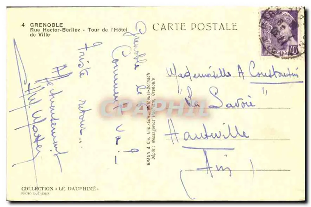 Grenoble — Turm des Rathauses — Braun & Cie, Imp. Messageros, Grenoble - Rückseite