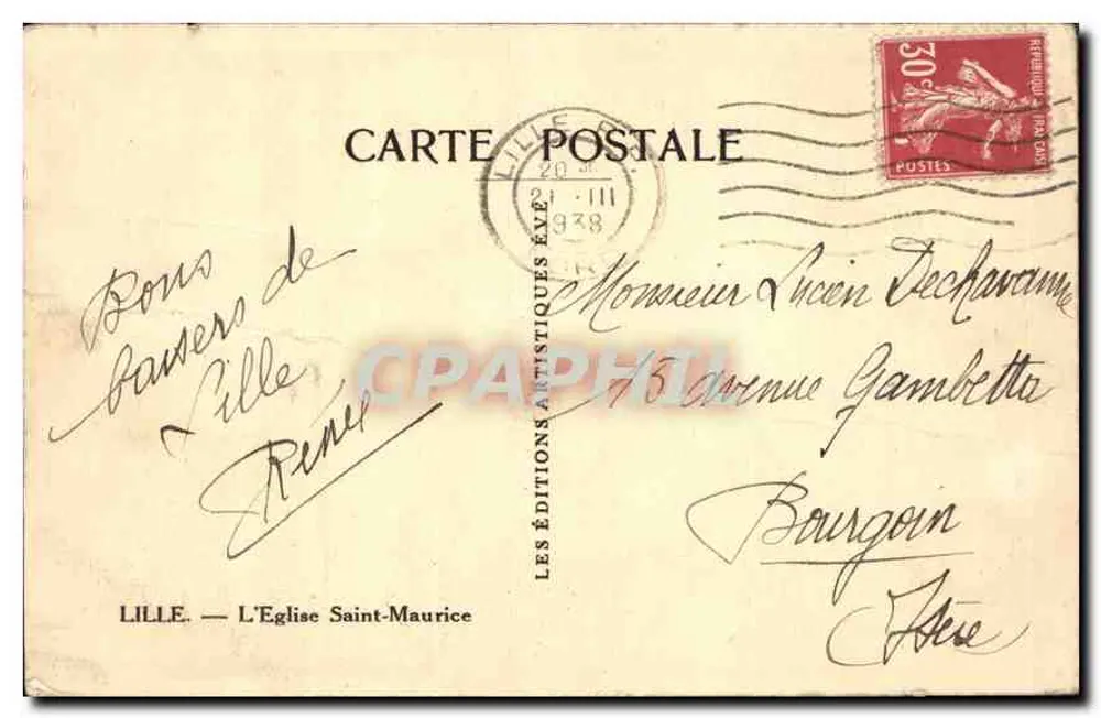 Lille — A Igreja de São Maurício — Éditions Artistiques Éyé - Verso
