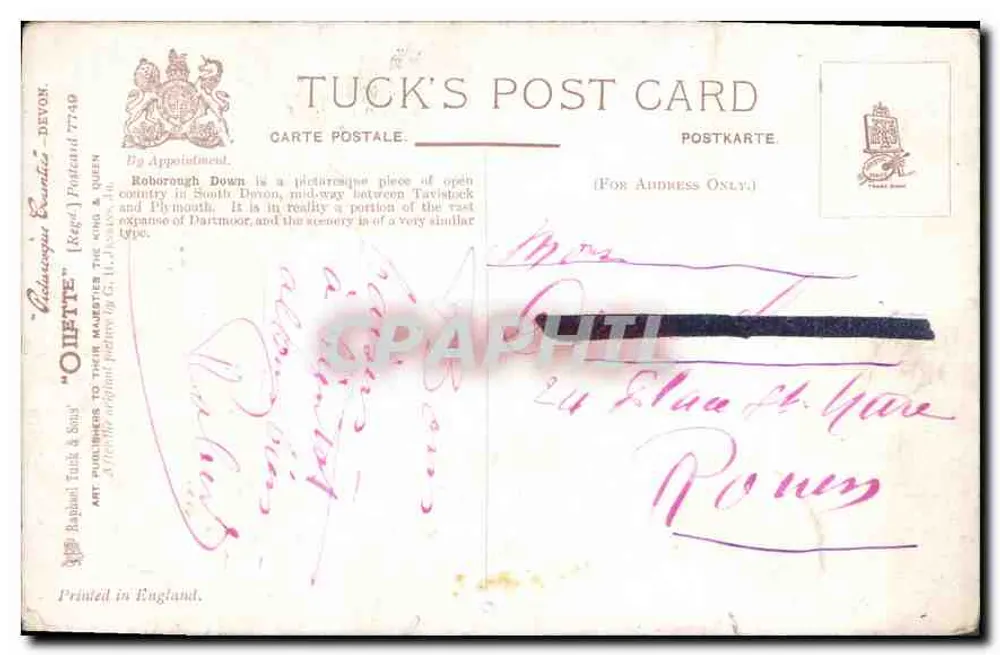 Roborough Down — Devon — Tuck's Post Card n°7749 - Verso