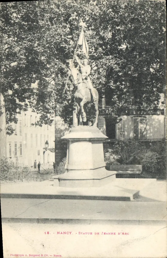 Nancy — Estátua de Joana d'Arc — Fototipo A. Bergeret & Cie, Nancy, n°18 - Frente