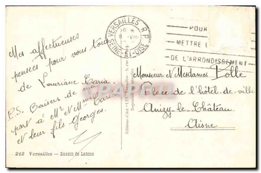 Fonte da Rainha em Versailles — Edições de Arte LYS — n°212 - Verso