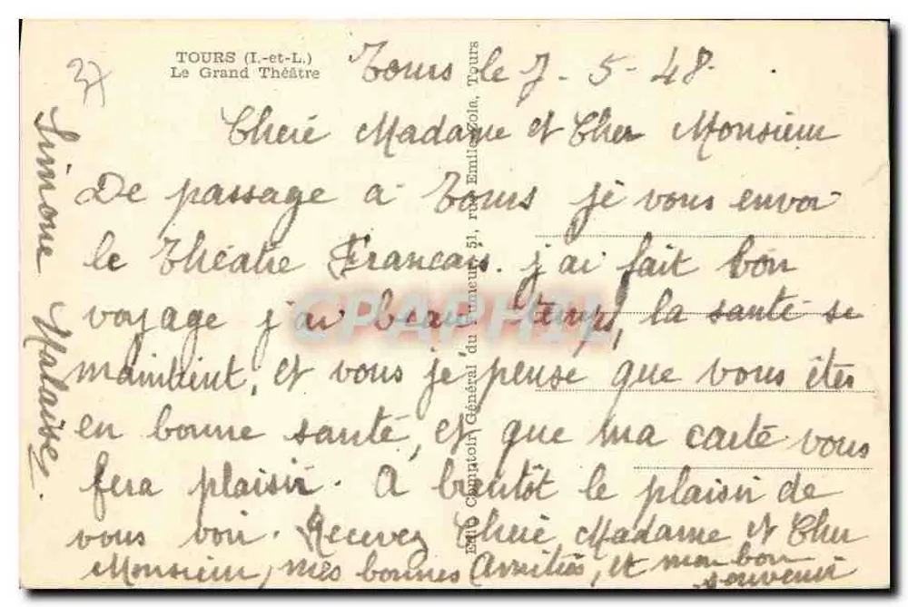 Tours — Das Grand Theatre — Verleger C. C. (Nr. 10P) - Rückseite