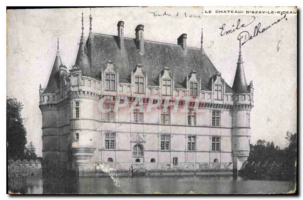 O Castelo de Azay-le-Rideau — vista do castelo sobre a água — Émile Delhommaître - Frente