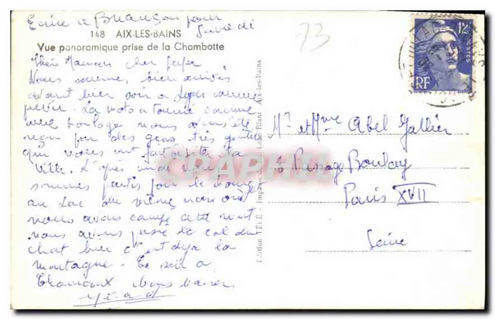 Panoramablick von der Chambotte — Aix-les-Bains — Verlag Véla - Rückseite