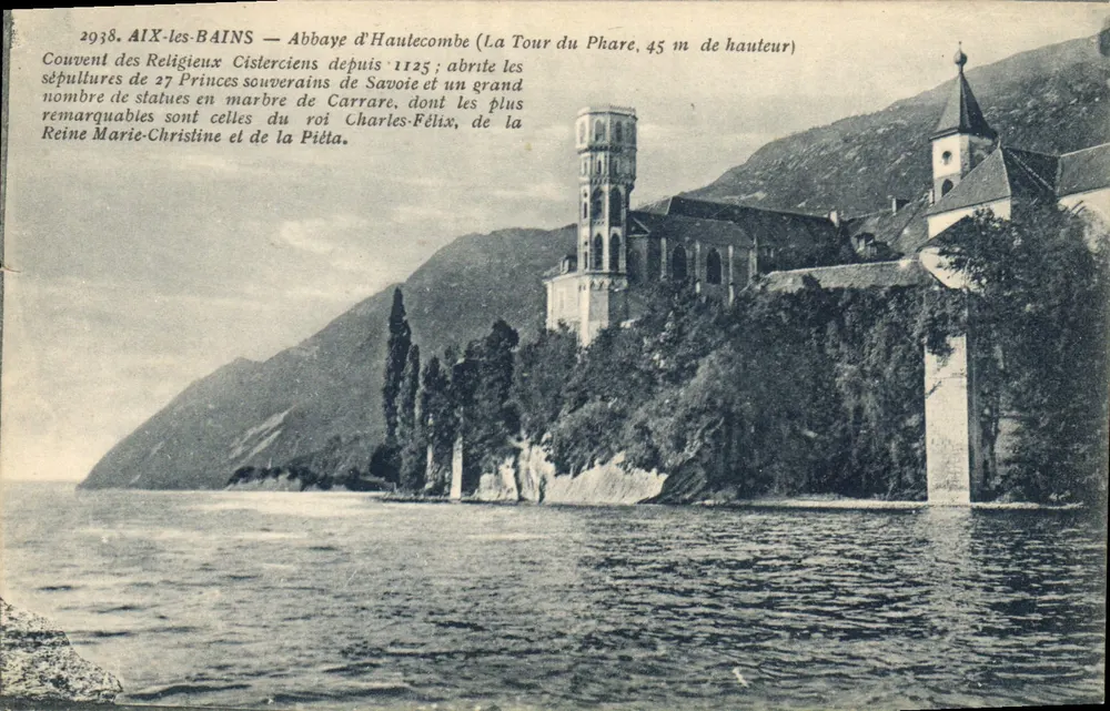 Aix-les-Bains — Abbaye d'Hautecombe (La Tour du Phare, 45 m de hauteur) — P. de Mijieu, éditeur Chambéry - Recto