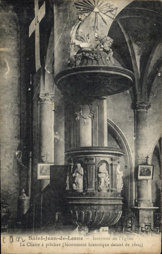 Saint-Jean-de-Loosne — Innenraum der Kirche — Der Predigerstuhl (Historisches Denkmal aus dem Jahr 1604) - Vorderseite