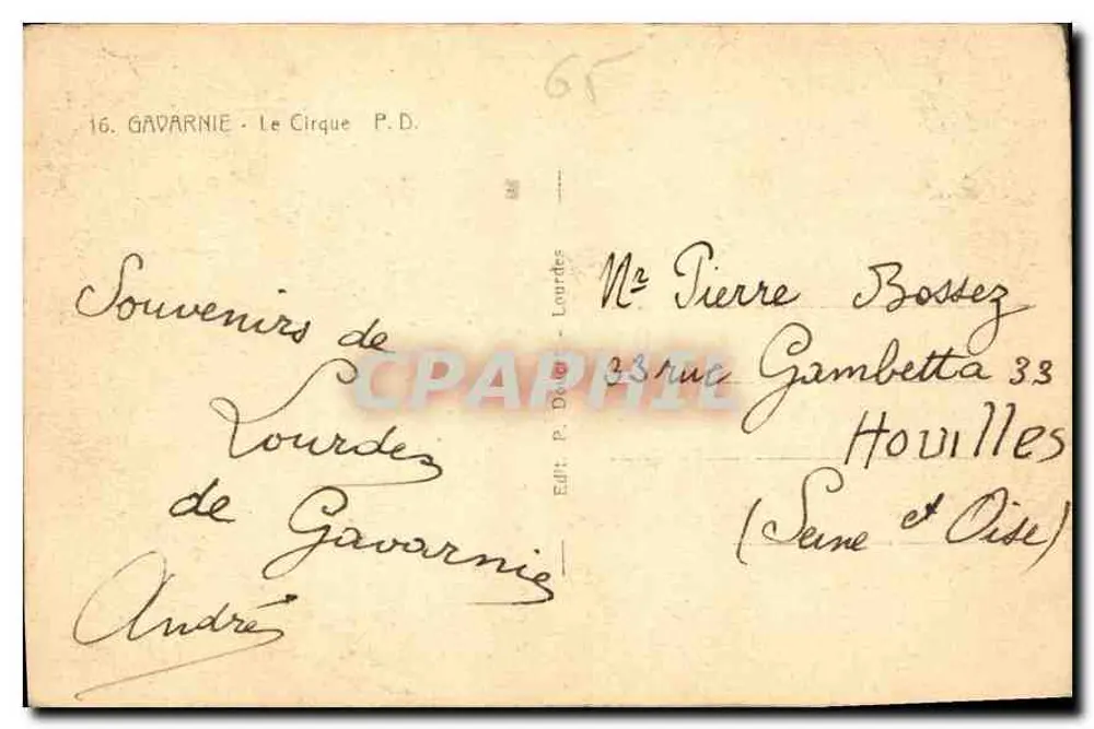 Gavarnie — Le Cirque — Editor P. Dourdes - Verso