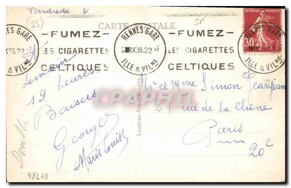Rennes — Palácio do Comércio — iniciado em 1885, concluído em 1930, M. Le Ray arquiteto - Verso