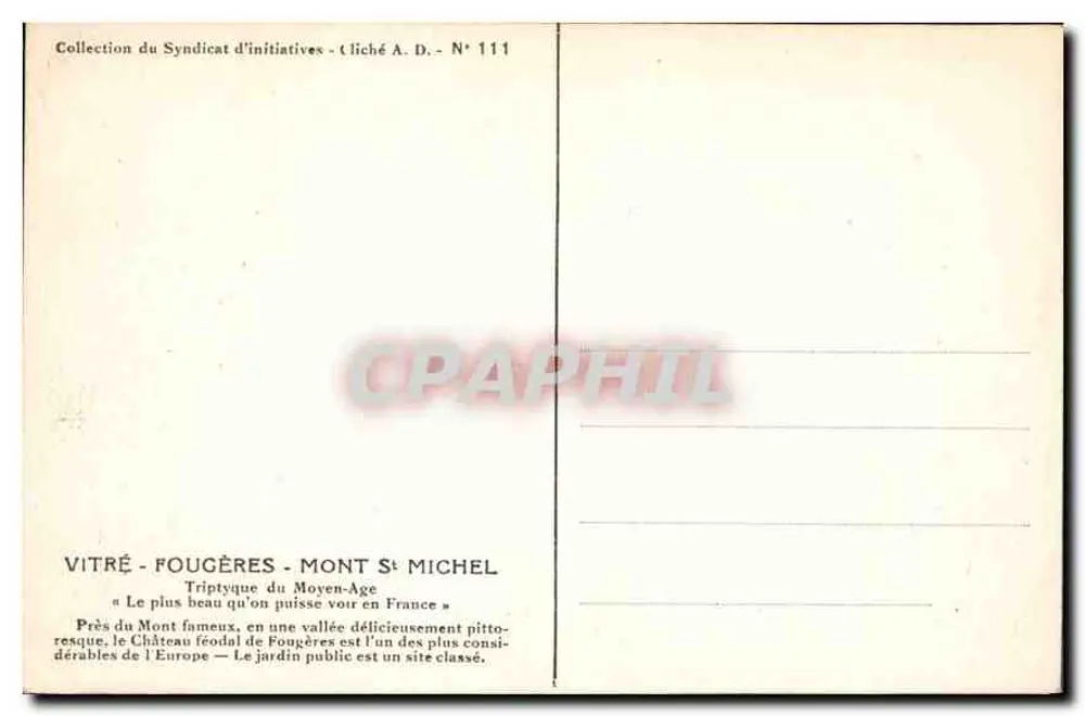 Fougères — Ankunft über die Straße nach Rennes — Verlag Vilaine, Nr. 6 - Rückseite