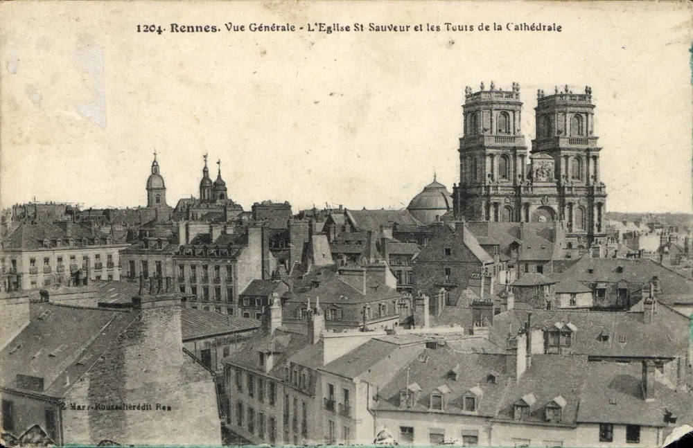 Rennes. Allgemeine Ansicht - Die Kirche St. Sauveur und die Türme der Kathedrale — B. Marr-Rousse, Verlag, Nr. 1204 - Vorderseite