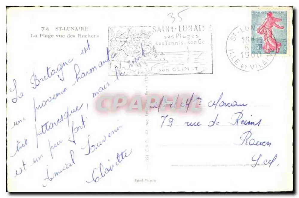 Saint-Lunaire — La Plage vue des Rochers — C.A.P. (n° 35) - Verso
