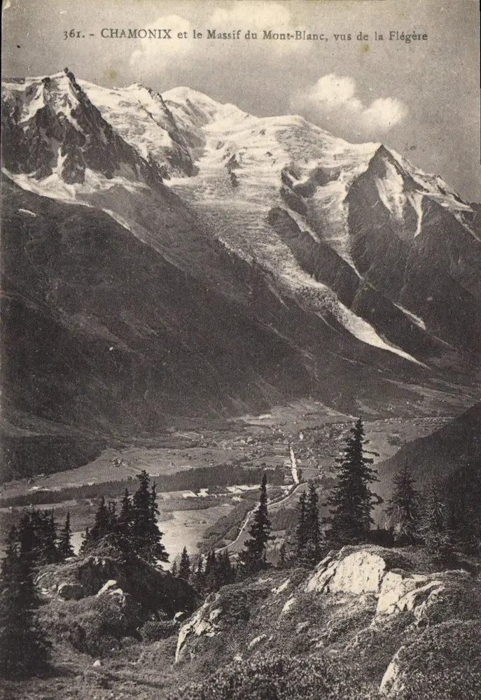 Chamonix i Massif du Mont-Blanc widziane z Flégère — Wydawca nieznany, nr 361 - Awers