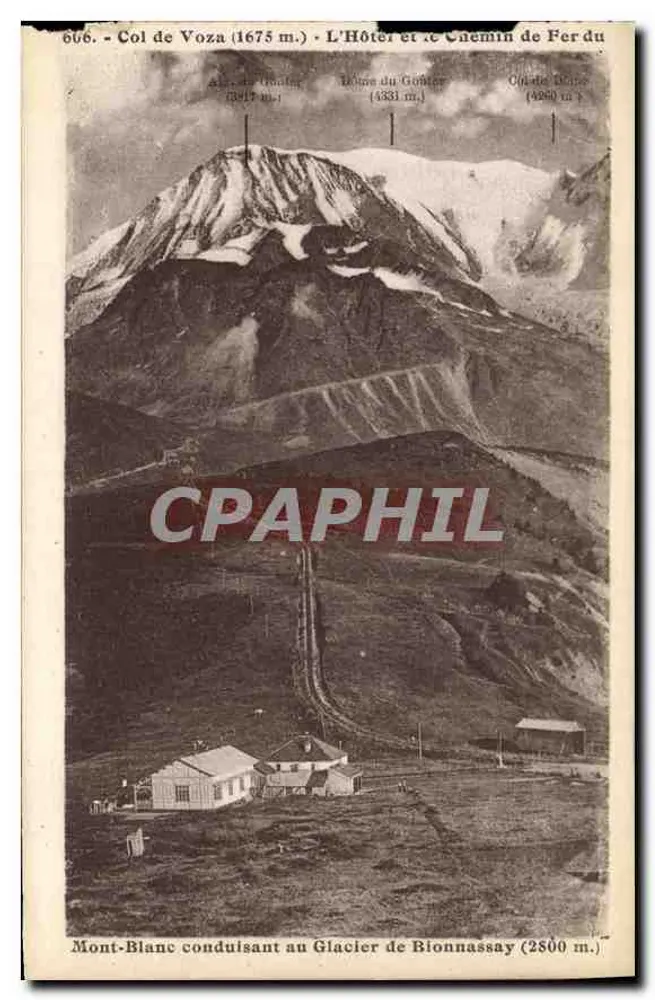 Col de Voza (1675 m.) — Das Hotel und die Mont-Blanc-Bahn führend zum Blonnassay-Gletscher (2800 m.) — L. Morand, phot.édit. (Haute-Savoie) - Vorderseite
