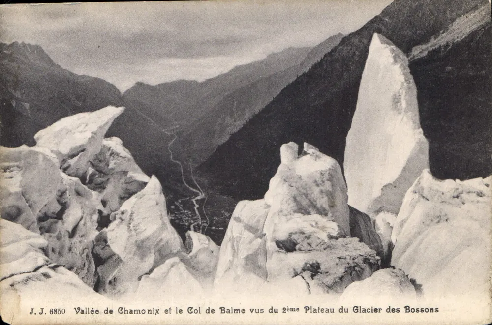 Tal von Chamonix und Col de Balme von der zweiten Ebene des Gletschers des Bossons gesehen — J.J. 6850 - Vorderseite