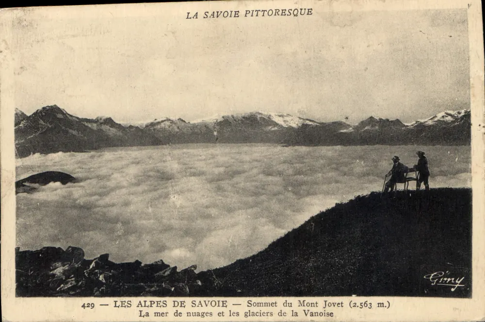 Die Alpen der Savoie — Gipfel des Mont Jovet (2.563 m.) — Die Wolkenmeer und die Gletscher der Vanoise — Girny, n°429 - Vorderseite