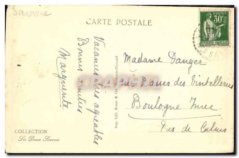 Vale da Bérard e o Col de Chalenton — 12147 — Imp. Brain & Cie, La Douce Savoie - Verso