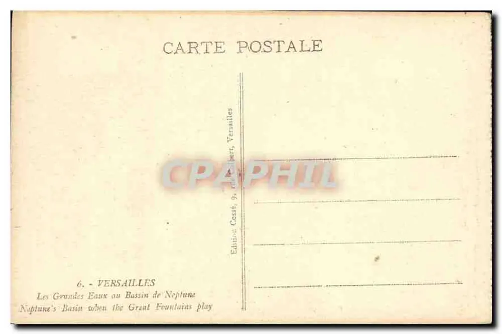 Les Grandes Eaux oder Bassin des Neptun, Versailles — Coard Edition, 3, rue de Bert, Versailles - Rückseite