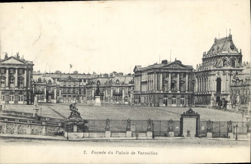 Fachada do Palácio de Versalhes — vista panorâmica — Héliotypie A. Bourdier, Versalhes, n°2 - Frente