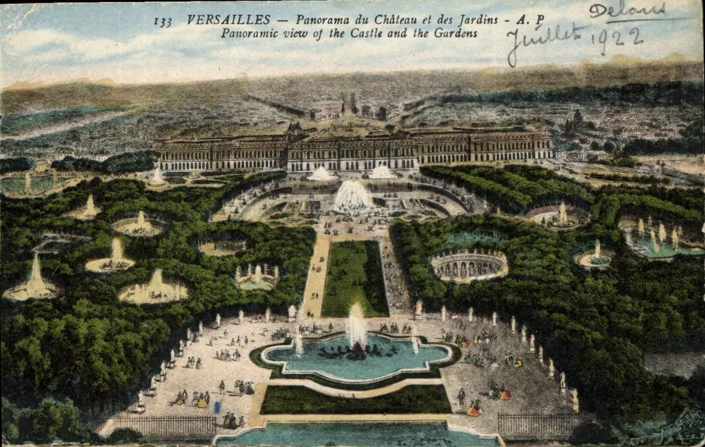 Versailles — Panorama des Schlosses und der Gärten — A.P. — Deloard - Vorderseite