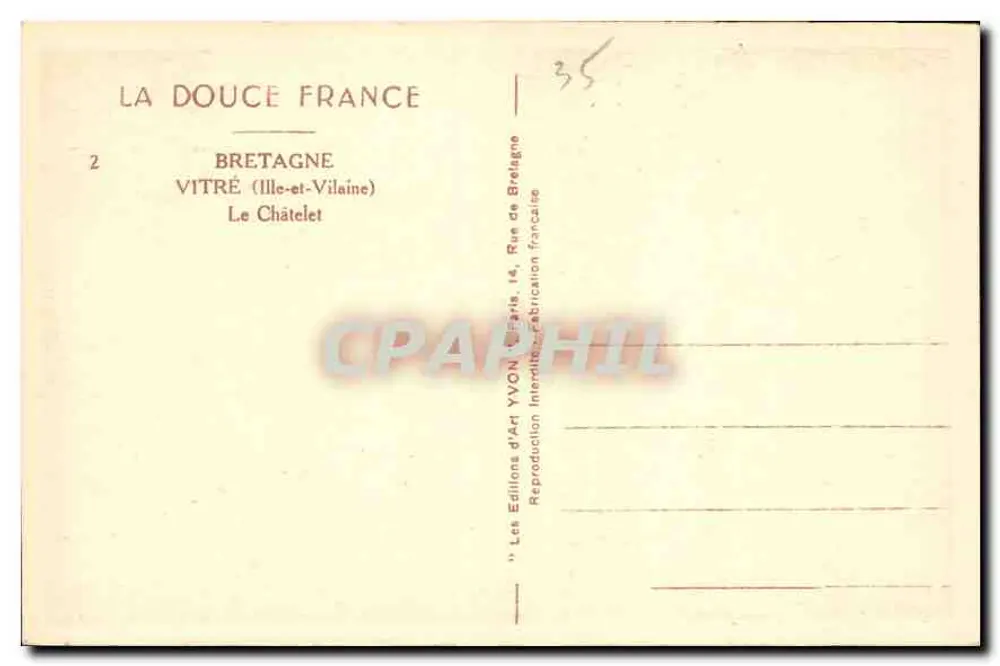 Châtelet em Vitré — Bretagne — Edições de Arte YVON - Verso