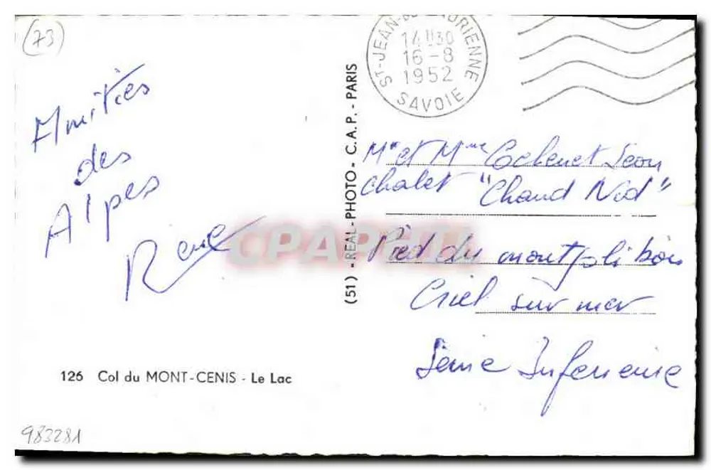 Col do Mont-Cenis — O Lago — REAL-PHOTO - C.A.P. - 126 - Verso