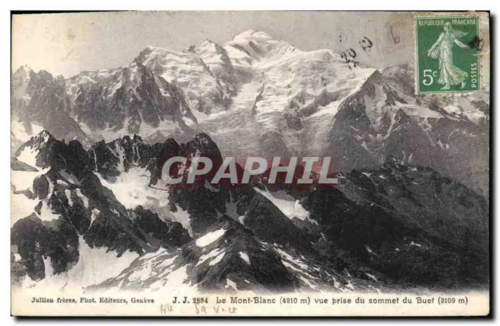 Mont-Blanc (4810 m) Ansicht vom Gipfel des Buet (3109 m) — Jullian frères, Fotoverleger, Genf — n° J.J. 2884 - Vorderseite