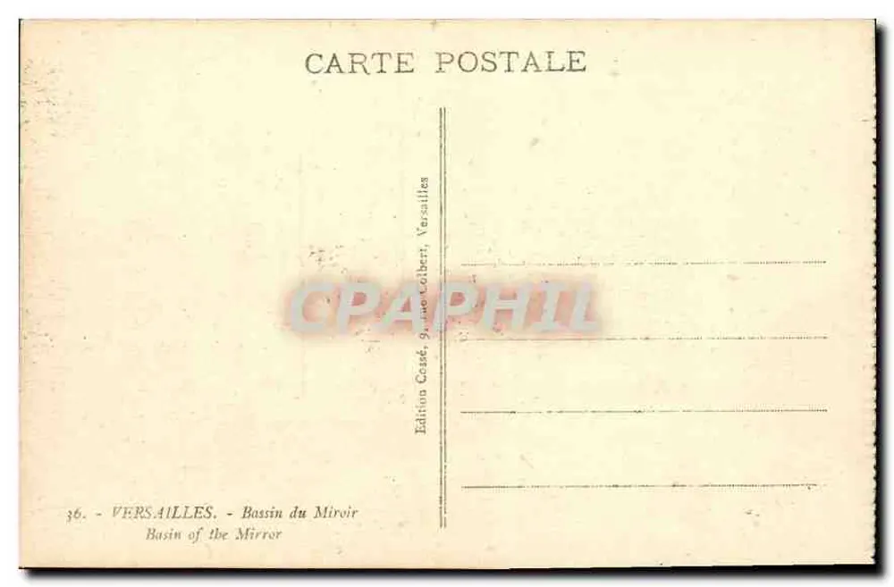 Versailles — Bassin du Miroir — Edição Cassé, Versailles - Verso