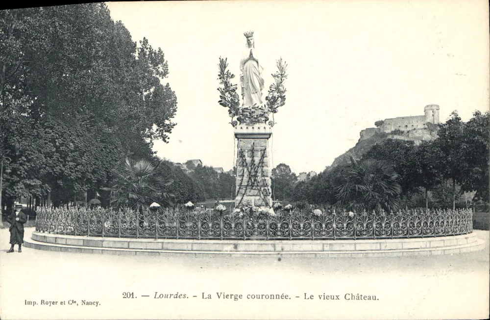 Lourdes — Die gekrönte Jungfrau — Das alte Schloss — Imp. Royer et Cie, Nancy, n°201 - Vorderseite
