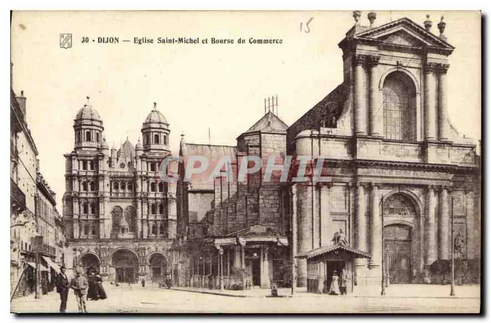 Dijon — Igreja de São Miguel e Bolsa do Comércio — editor L.B. Dijon, n°30 - Frente