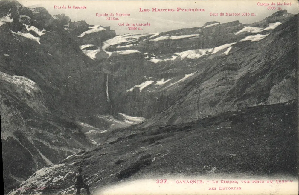 Der Cirque, Blick vom Chemin des Entortes — Les Hautes-Pyrénées — Verlag: Léon de Léon, Nr. 327 - Vorderseite