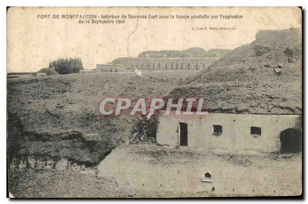 Fort von Montfaucou - Innenansicht des neuen Forts mit dem Krater, verursacht durch die Explosion vom 16. September 1906 — J. Liard, Edit. Hennequin - Vorderseite