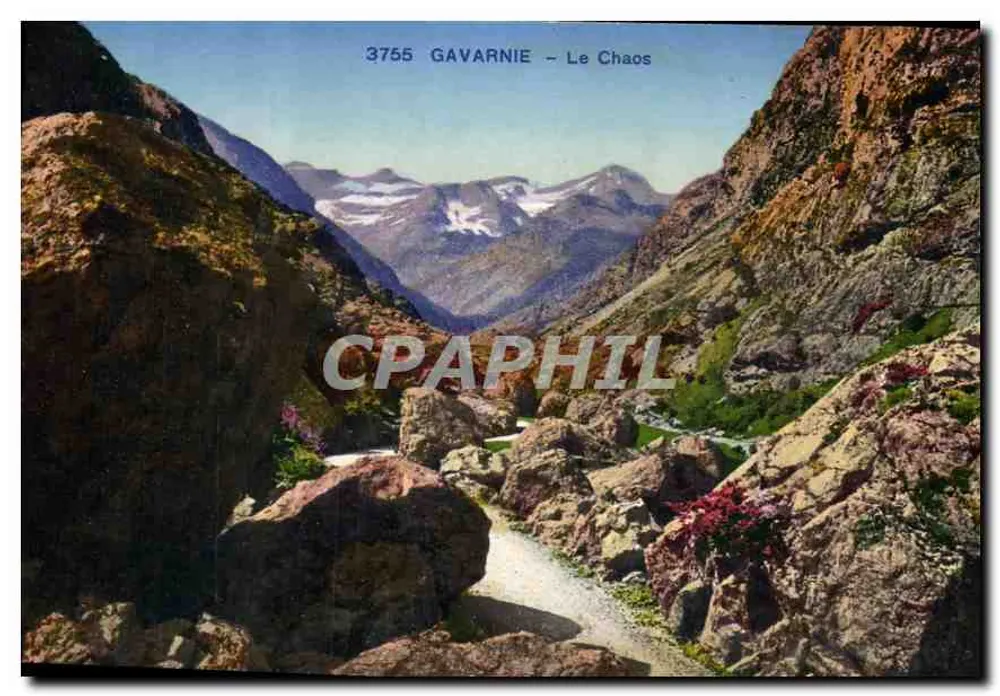 GAVARNIE - O Caos — vista do canyon com montanhas nevadas — Photochromie A. D. M. (A.M.) - Frente
