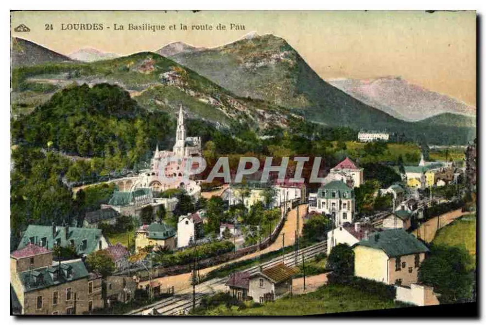 Lourdes - Die Basilika und die Route nach Pau — Verlag: Ch. F. F. des Arts Phonographiques, Straßburg — n° 24 - Vorderseite